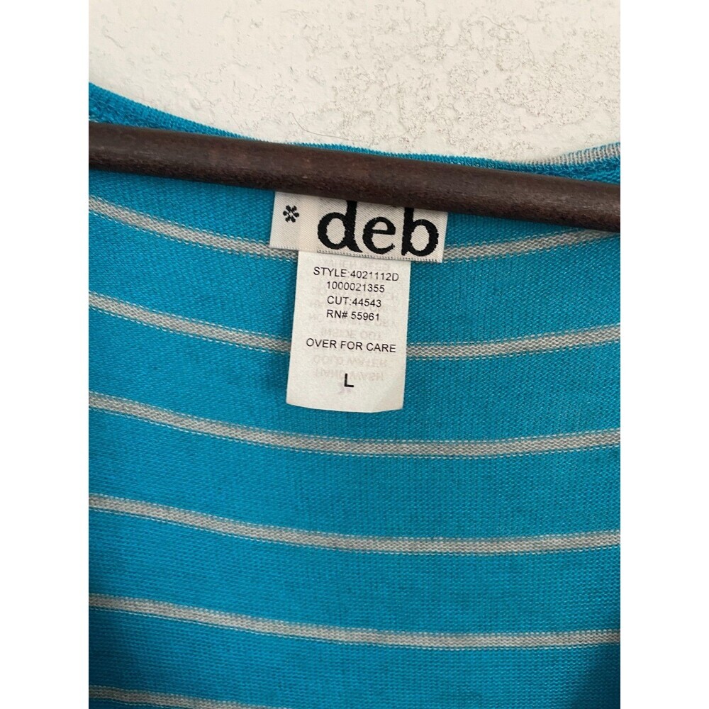 Vintage Deb Y2K Bodycon Dress Size Large Drop Waist Blue Striped Wrap Belted - Picture 8 of 9